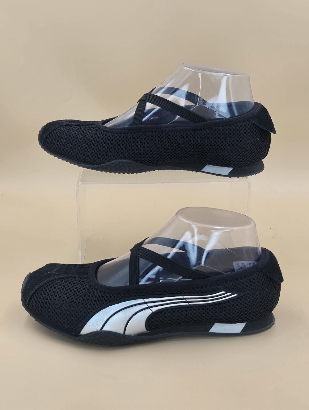 Puma H-Street Black & Silver Mesh Suede Ballet Sneakers Women's US 7.5